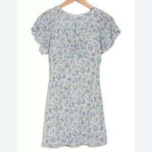 LUSH Light Blue/Green with Liliacs Chiffon Empire Waist Flutter Sleeve M…